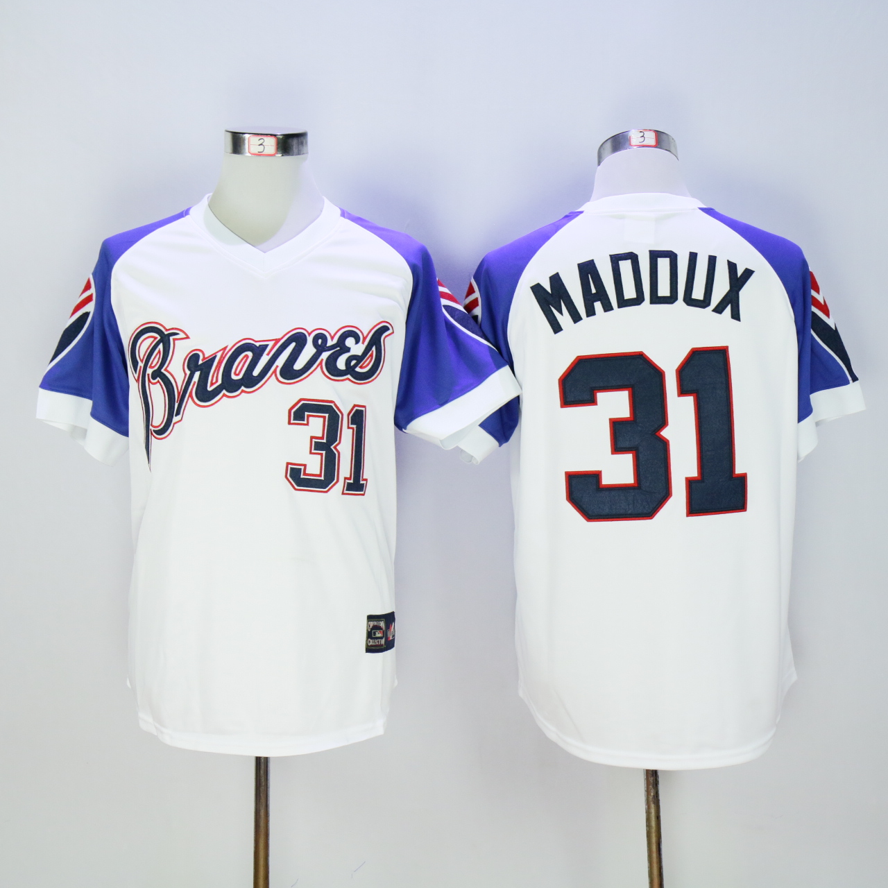 Men Atlanta Braves #31 Maddux White Throwback 1973 MLB Jerseys